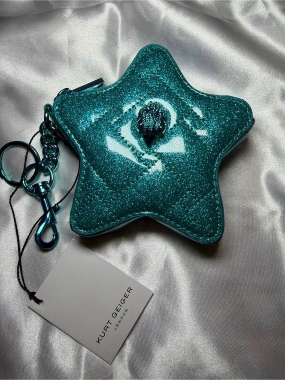 NWT Kurt Geiger London Kensington Mid Blue Glitter Star Bag Charm - Picture 2 of 5